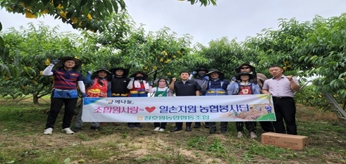 ‶함께나눔″ 장호원농협 직원 관내 과수농가 일손돕기 총력!!