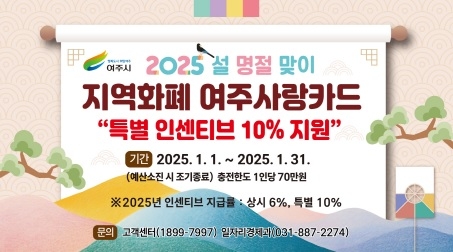 여주시, ‘2025년 1월 설 명절’ 여주사랑카드 특별 인센티브 10% 지원